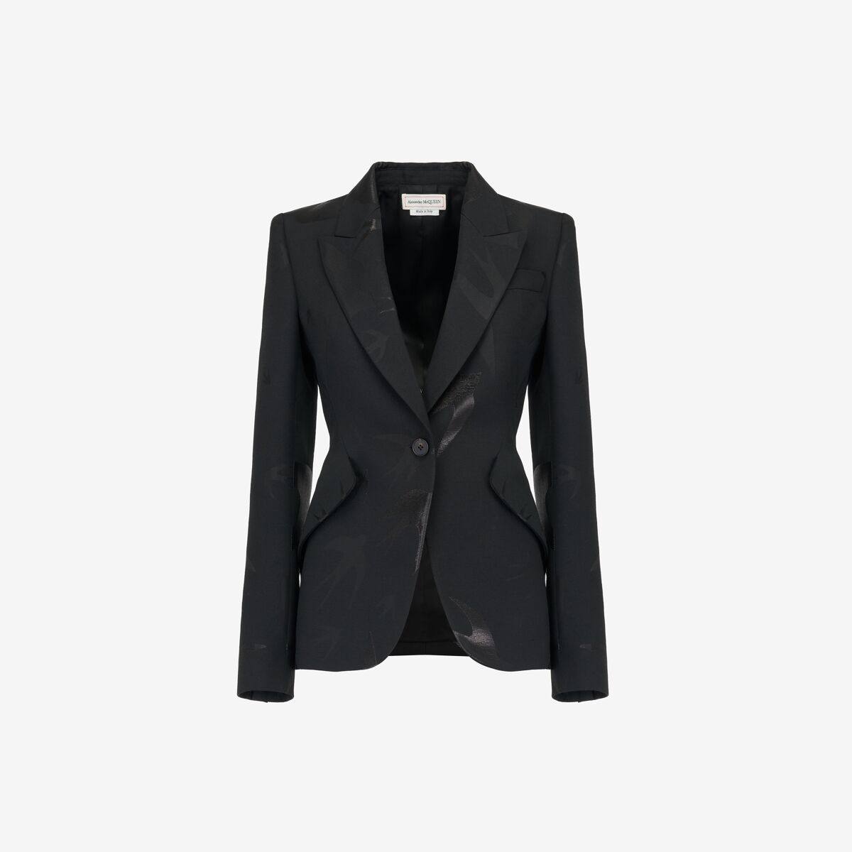 Alexander McQueen Women's Black Swallow Peak Shoulder Jacket - 6 (Viscose, Polyester, Metallic Polyester & Wool)